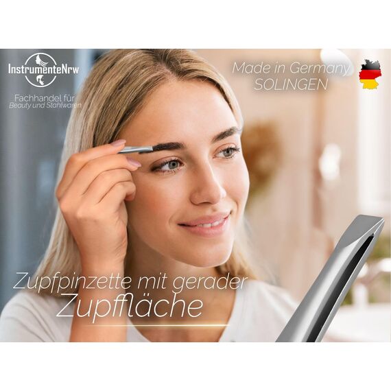Solinger Zupfpinzette Pinzette aus Rostfreiem Edelstahl Made in Germany Haarzupfpinzette Augenbrauenpinzette zur Gesichtspflege Beauty Pinzette zur Haarentfernung für Damen und Herren (Gerade)