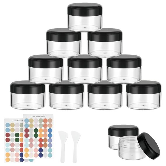 Flintronic 12 Stück Döschen, 50ml Plastik Döschen, Leerdose klarer Tiegel, Cremedose Leer Transparent Tiegel mit Spatel und Etikett，Reise Töpfchen Döschen Set für Mini-Kerzen Kosmetik