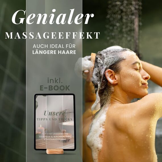 Kopfhaut Massagebürste - (100% Plastikfrei) Shampoo Bürste aus Bambus - Anti-Schuppen Effekt - Zur Kopfmassage beim Duschen - Scalp Massager - inkl. E-Book „Gesunde Kopfhaut“ (Schwarz)