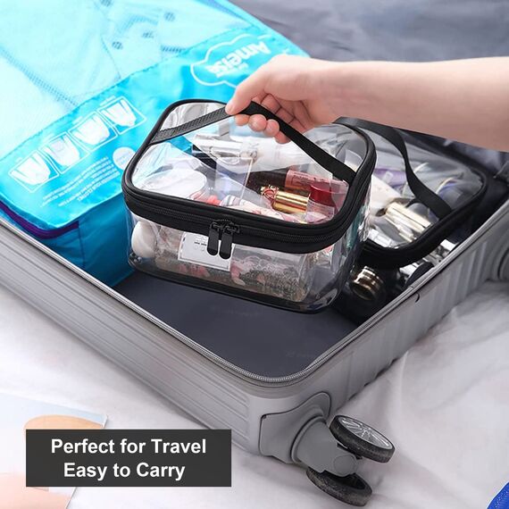 Transparent Kulturtaschen, Kememo 2 Stück Kosmetiktasche Wasserdicht Reise Makeup Tasche Kulturbeutel Reiß Waschtasche mit Griff