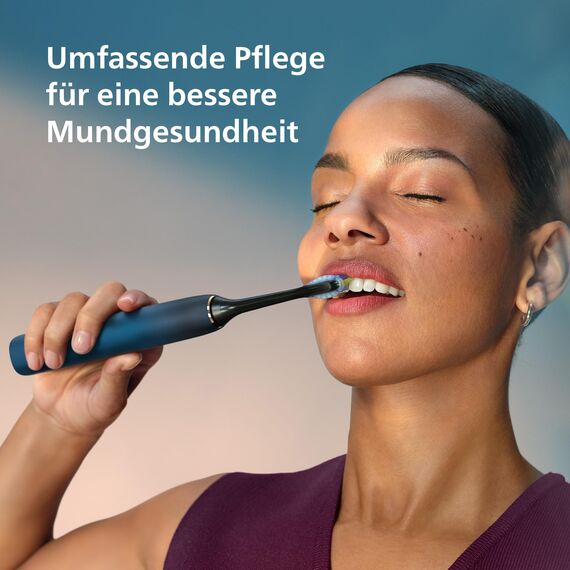 Philips Sonicare DiamondClean elektrische Zahnbürste der 9000er Serie – Schallzahnbürste, sauberere Zähne und Mundpflege mit 4x C3 Premium Plaque Defense-Bürstenköpfen, Aquamarine (Modell HX9911/89)