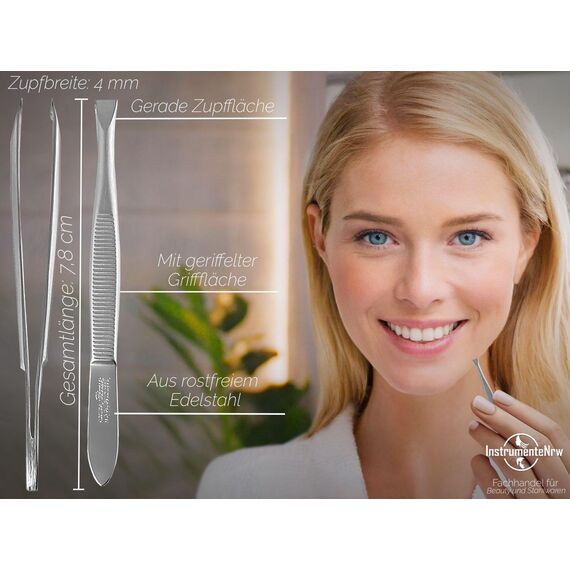 Solinger Zupfpinzette Pinzette aus Rostfreiem Edelstahl Made in Germany Haarzupfpinzette Augenbrauenpinzette zur Gesichtspflege Beauty Pinzette zur Haarentfernung für Damen und Herren (Gerade)