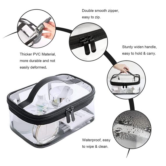 Transparent Kulturtaschen, Kememo 2 Stück Kosmetiktasche Wasserdicht Reise Makeup Tasche Kulturbeutel Reiß Waschtasche mit Griff