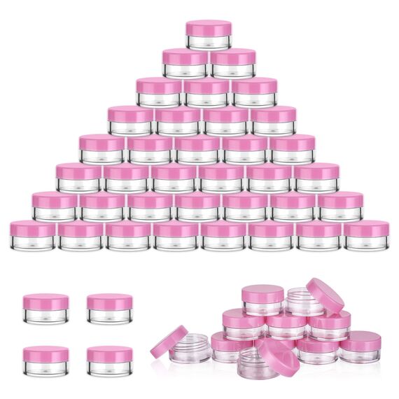 Flintronic 64 Stück Döschen, 5ml Plastik Döschen, Leerdose klarer Tiegel, Cremedose Leer Transparent Tiegel mit Spatel und Etikett，Reise Töpfchen Döschen Set für Mini-Kerzen Kosmetik