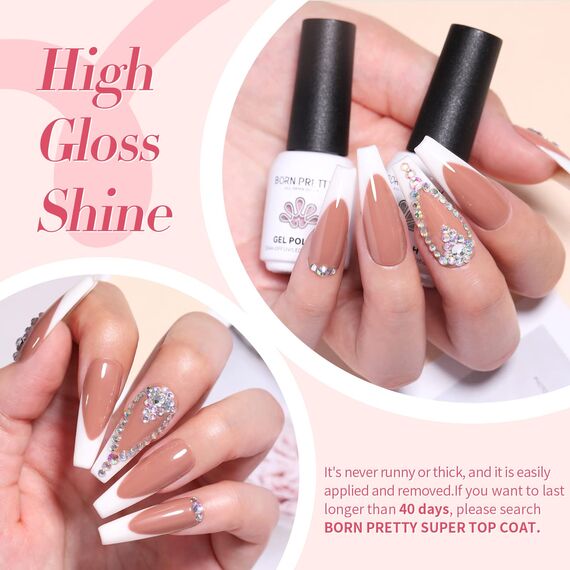 BORN PRETTY 47PCS Gelnägel Starterset Nagelset Nudefarben Weiß Rosa 48W LED Lampe UV Nagellack Set mit UV Lampe Starterset Top Coat Base Gel Gelnägel Maniküre Set Komplett