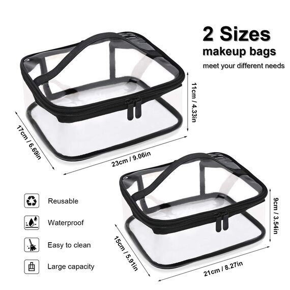 Transparent Kulturtaschen, Kememo 2 Stück Kosmetiktasche Wasserdicht Reise Makeup Tasche Kulturbeutel Reiß Waschtasche mit Griff