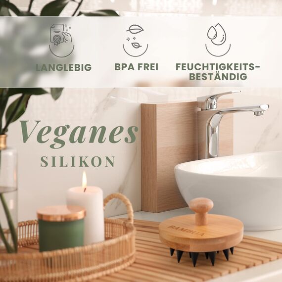 Kopfhaut Massagebürste - (100% Plastikfrei) Shampoo Bürste aus Bambus - Anti-Schuppen Effekt - Zur Kopfmassage beim Duschen - Scalp Massager - inkl. E-Book „Gesunde Kopfhaut“ (Schwarz)