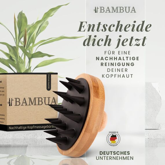 Kopfhaut Massagebürste - (100% Plastikfrei) Shampoo Bürste aus Bambus - Anti-Schuppen Effekt - Zur Kopfmassage beim Duschen - Scalp Massager - inkl. E-Book „Gesunde Kopfhaut“ (Schwarz)
