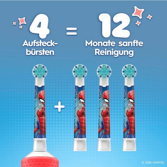 Oral-B Pro Kids Spiderman Aufsteckbürsten — ORIGINAL Zahnbürstenaufsatz für Elektrische Oral-B Pro Kinder Zahnbürste — Ersatzbürsten, Bürstenköpfe ab 3 Jahren — Weiß, 8 Stück