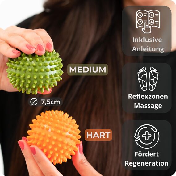 M.S.Lemberg® Igelball Massage Set - Massageball für Reflexzonen, Anti-Stress, Entspannung Geschenk - Noppenball Fußmassage Rücken Nacken Hand Fuß - Ball mit Noppen klein - hart & mittel-weich