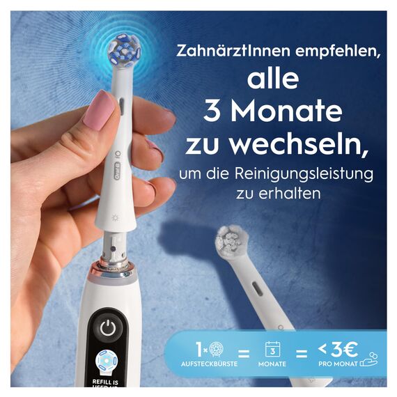 Oral-B iO Ultimative Reinigung Aufsteckbürsten — ORIGINAL Zahnbürstenaufsatz für Elektrische Oral-B iO Zahnbürsten — Ersatzbürsten, Bürstenköpfe für Tiefenreinigung & Plaqueentfernung — Weiß, 8 Stück