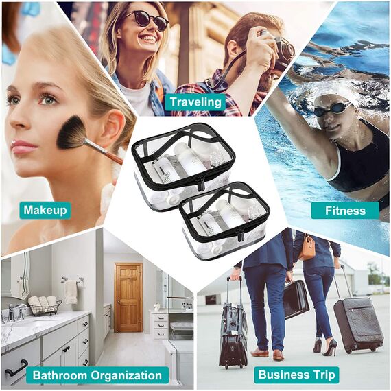 Transparent Kulturtaschen, Kememo 2 Stück Kosmetiktasche Wasserdicht Reise Makeup Tasche Kulturbeutel Reiß Waschtasche mit Griff