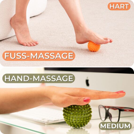 M.S.Lemberg® Igelball Massage Set - Massageball für Reflexzonen, Anti-Stress, Entspannung Geschenk - Noppenball Fußmassage Rücken Nacken Hand Fuß - Ball mit Noppen klein - hart & mittel-weich