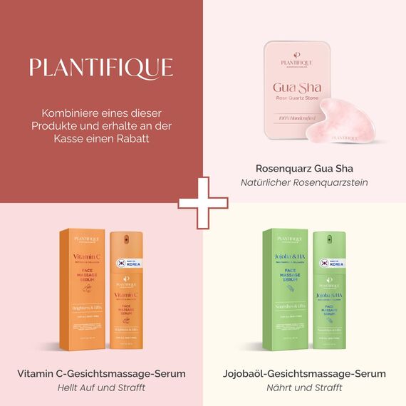 PLANTIFIQUE Rosenquarz Gua Sha Stein - Guasha Gesichtsmassage für Augenschwellungen, Hautstraffung, Lymphdrainage Gesicht - Face Massager