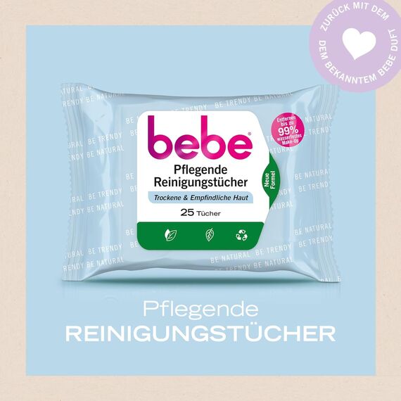 bebe Pflegende Reinigungstücher (6 x 25 Tücher) mit Kokoswasser, besonders milde Abschminktücher aus Fasern 100% pflanzlichen Ursprungs für trockene & empfindliche Haut