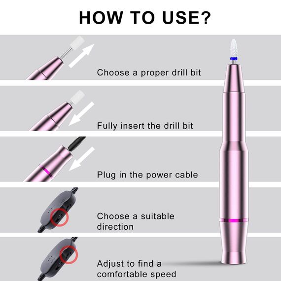 Xoali Elektrische Nagelfräser 25000 U/min, 12 in 1 Nagelfeile Maniküreset, USB Polierwerkzeuge Nagelknipser Set, Keramischer Nagelbohrer, Maniküre und Pediküre Kit für Heim- und Salongebrauch (Rosa)