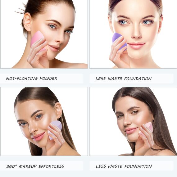 Korintin Make Up Schwamm, 4 PCS Beauty Blender Sponges mit Halter, Waschbar Latexfrei Cosmetic Schwamm Flawless Foundation Puff Kosmetik Werkzeug, für Flüssigkeit, Creme und Puder,Geschenk für Frauen