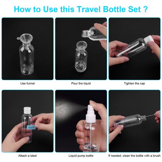 flintronic 100ml Leere Reiseflaschen Set, Reiseflaschen zum Befüllen mit Kleinem Trichter, Plastikflaschen Leer Flug Flasche Set, Reiseset Kosmetik Leer für Flugreisen Shampoo Geschäftsreise Lotion