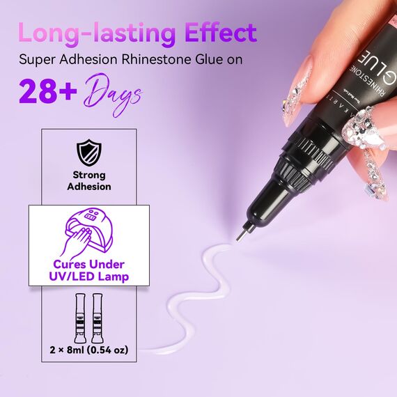 Makartt Strass Kleber Gel Rhinestone Glue, 3d Gel Nail Art Nail Charms Nägel Nagelkleber Für Kunstnägel, Nagelkunst-Klebergel für 3D-Edelsteine, Steine, Zum Aushärten unter UV-/LED-Lampe (8ml*2)