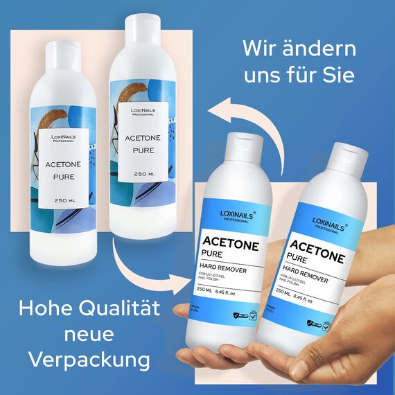 Aceton UV Nagellack Entferner 2x250ml – 100% Acetone – Gel Nagellack Entfrernung - Nagellackentfernerm mit Aceton Pur - Shellac Remover – Reines aceton UV Lack Entferner – Nail Polish Remover