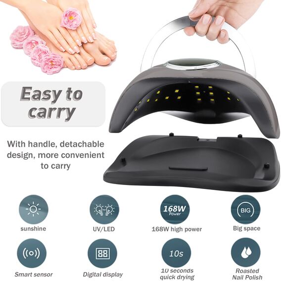 Amzeeniu 168W Nageltrockner Lampe UV LED Lampe Infrarot Sensor Digital Professionelle Nagellampe mit 4 Timer Einstellungen für Alle Gel Nageltrockner