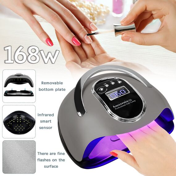 Amzeeniu 168W Nageltrockner Lampe UV LED Lampe Infrarot Sensor Digital Professionelle Nagellampe mit 4 Timer Einstellungen für Alle Gel Nageltrockner