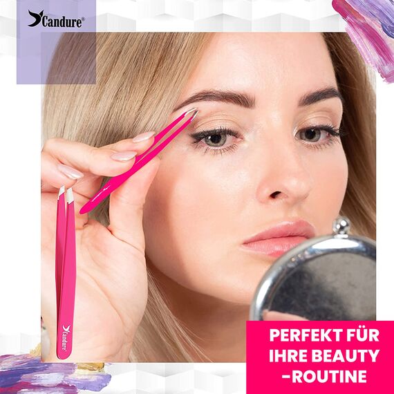 Candure Pinzette Augenbrauen Zupfen Pinzetten Profi Edelstahl Präzisionsspitze Pinzette Splitter Schräg zum Augenbrauen Zupfen Gesichts und Eingewachsene Geeignet für Herren & Damen Haare 1 Stück