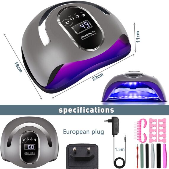Amzeeniu 168W Nageltrockner Lampe UV LED Lampe Infrarot Sensor Digital Professionelle Nagellampe mit 4 Timer Einstellungen für Alle Gel Nageltrockner