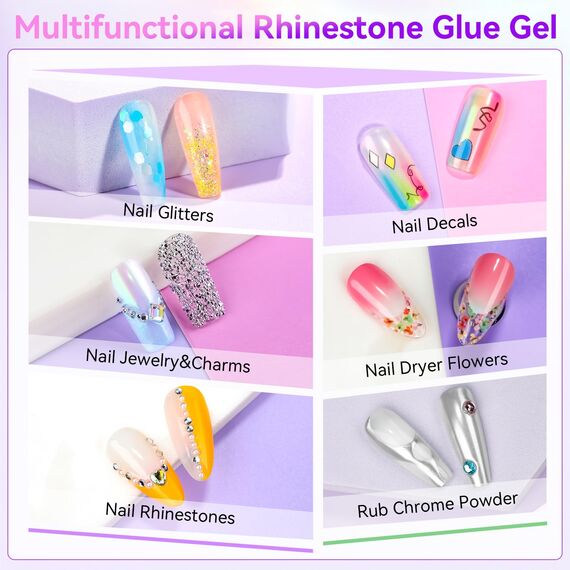 Makartt Strass Kleber Gel Rhinestone Glue, 3d Gel Nail Art Nail Charms Nägel Nagelkleber Für Kunstnägel, Nagelkunst-Klebergel für 3D-Edelsteine, Steine, Zum Aushärten unter UV-/LED-Lampe (8ml*2)