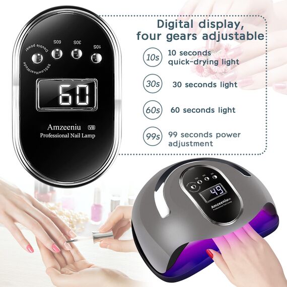 Amzeeniu 168W Nageltrockner Lampe UV LED Lampe Infrarot Sensor Digital Professionelle Nagellampe mit 4 Timer Einstellungen für Alle Gel Nageltrockner