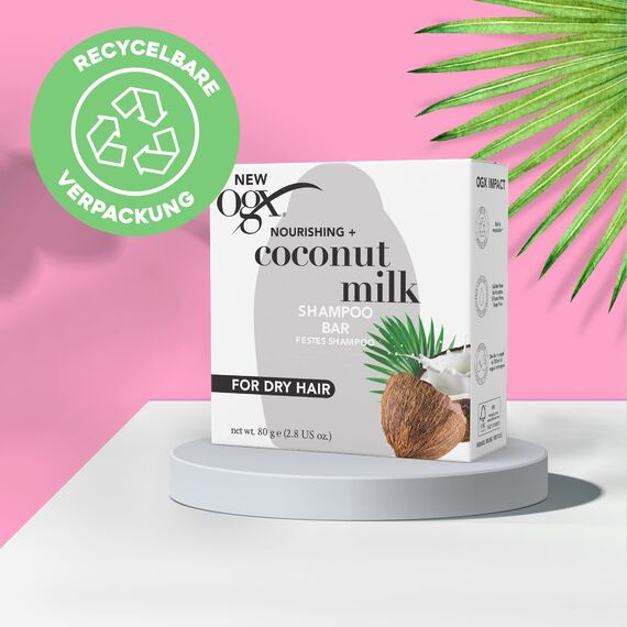 OGX Coconut Milk Festes Shampoo (80g), seifenfreie Haarpflege mit Kokosöl & 79% natürlichen Inhaltsstoffen für trockenes Haar
