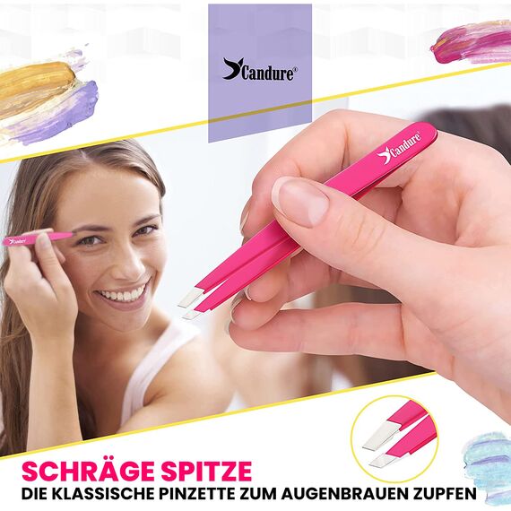 Candure Pinzette Augenbrauen Zupfen Pinzetten Profi Edelstahl Präzisionsspitze Pinzette Splitter Schräg zum Augenbrauen Zupfen Gesichts und Eingewachsene Geeignet für Herren & Damen Haare 1 Stück
