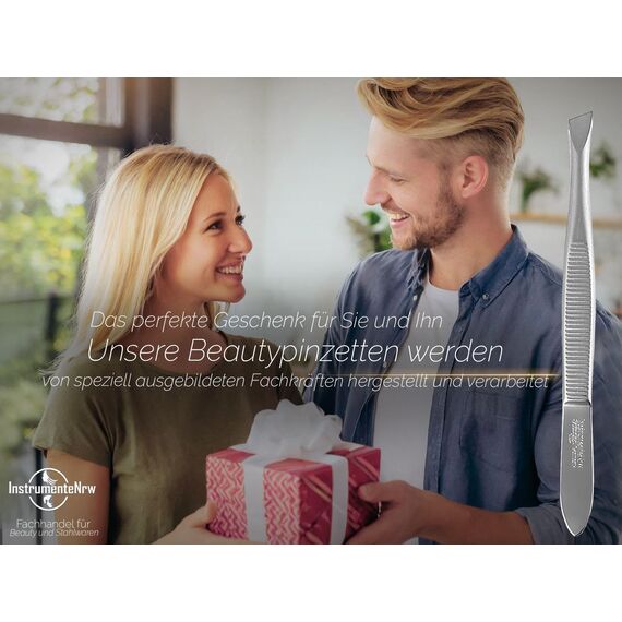 Solinger Zupfpinzette Pinzette aus Rostfreiem Edelstahl Made in Germany Haarzupfpinzette Augenbrauenpinzette zur Gesichtspflege Beauty Pinzette zur Haarentfernung für Damen und Herren (Schräg)