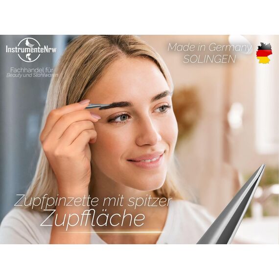 Solinger Zupfpinzette Pinzette aus Rostfreiem Edelstahl Made in Germany Haarzupfpinzette Augenbrauenpinzette zur Gesichtspflege Beauty Pinzette zur Haarentfernung für Damen und Herren (Spitz)