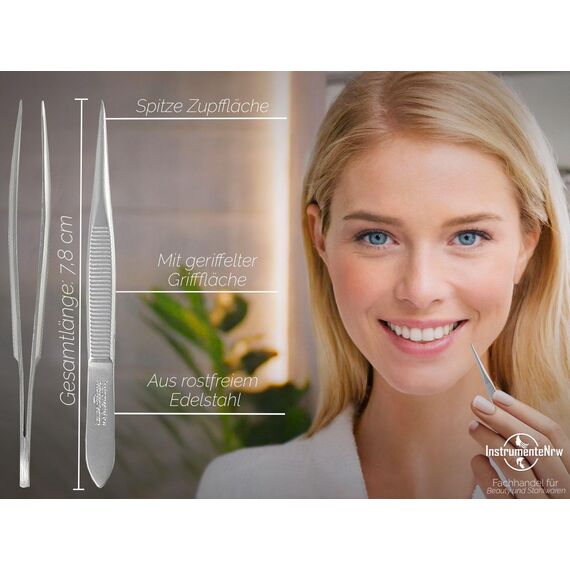 Solinger Zupfpinzette Pinzette aus Rostfreiem Edelstahl Made in Germany Haarzupfpinzette Augenbrauenpinzette zur Gesichtspflege Beauty Pinzette zur Haarentfernung für Damen und Herren (Spitz)