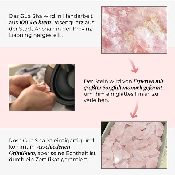 PLANTIFIQUE Rosenquarz Gua Sha Stein - Guasha Gesichtsmassage für Augenschwellungen, Hautstraffung, Lymphdrainage Gesicht - Face Massager