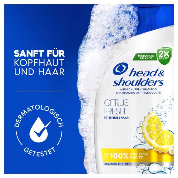 Head & Shoulders Citrus Fresh Anti-Schuppen-Shampoo Für Fettiges Haar 500ml Zur Täglichen Anwendung. Bis Zu 100% Schuppenschutz, Klinisch Getestet. Sauberes Frischegefühl Mit Zitrusduft