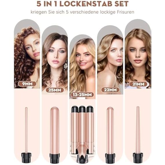 BESTOPE PRO 25mm Lockenstab, Keramik-Welleneisen für Haare mit Negativen Ionen, 8 Einstellbaren Temperaturen, 30S - Schnelles Aufheizen, 60Min Auto - Abschaltung, Handschuh, 2 Klammern, Roségold