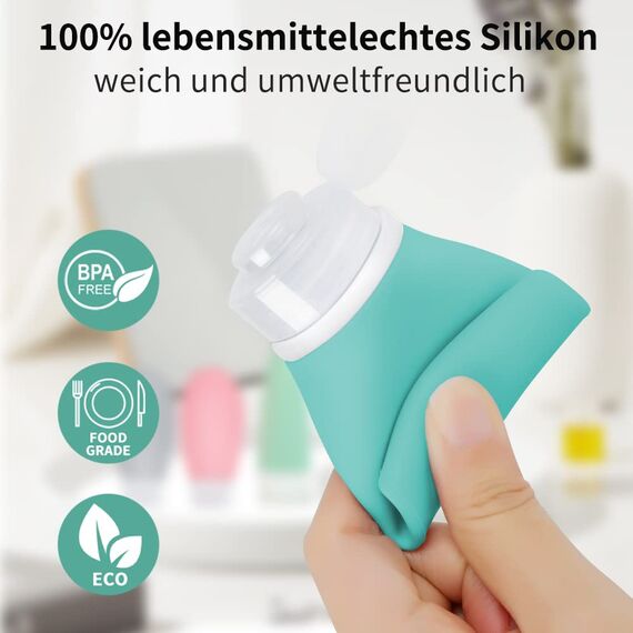 Opret 100ml Silikon Reiseflaschen Set, 4 Stück Auslaufsicher Nachfüllbare Portable Reise Container Reiseflaschen zum Befüllen Shampoo Creme Spülung, BPA-frei und TSA-geprüft