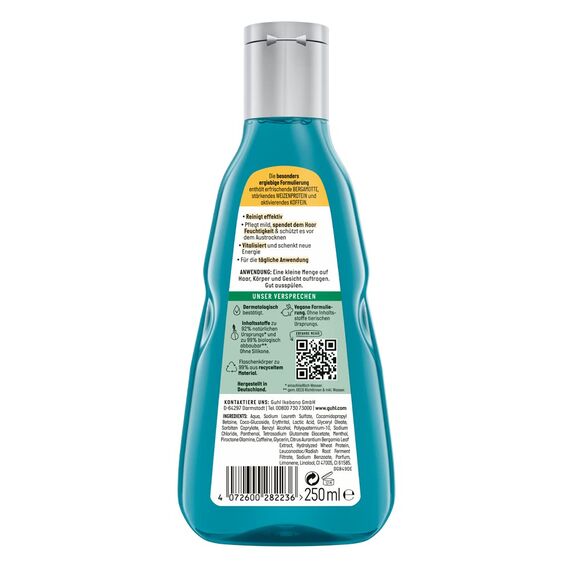 Guhl Men 3 in 1 Frische & Pflege Shampoo - Inhalt: 250 ml - Für Haar, Körper und Gesicht - Haartyp: normal