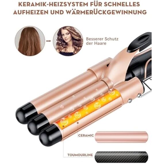 BESTOPE PRO 25mm Lockenstab, Keramik-Welleneisen für Haare mit Negativen Ionen, 8 Einstellbaren Temperaturen, 30S - Schnelles Aufheizen, 60Min Auto - Abschaltung, Handschuh, 2 Klammern, Roségold