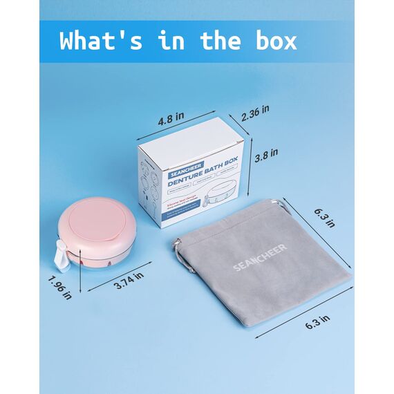 SEANCHEER | Gebissdose | Prothesendose | Zahnspangendose | Zahnprothesen Box | Zahnschiene Box mit Spülkorb, Prothesenzahnbürste und Spiegel für | Zahnersatz | Aufbissschiene | Knirscherschiene | Rosa