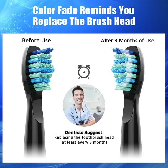 10 Stück Ersatzbürsten für Fairywill Zahnbürste FW 507/508/515/551/917/959/2011/D1/D3/D7/D8, Zahnbürstenaufsatz für Die Meisten SG-Serie, HP126A, TB-5, Mittelweiche Zahnbürstenborsten