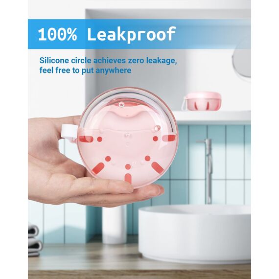 SEANCHEER | Gebissdose | Prothesendose | Zahnspangendose | Zahnprothesen Box | Zahnschiene Box mit Spülkorb, Prothesenzahnbürste und Spiegel für | Zahnersatz | Aufbissschiene | Knirscherschiene | Rosa