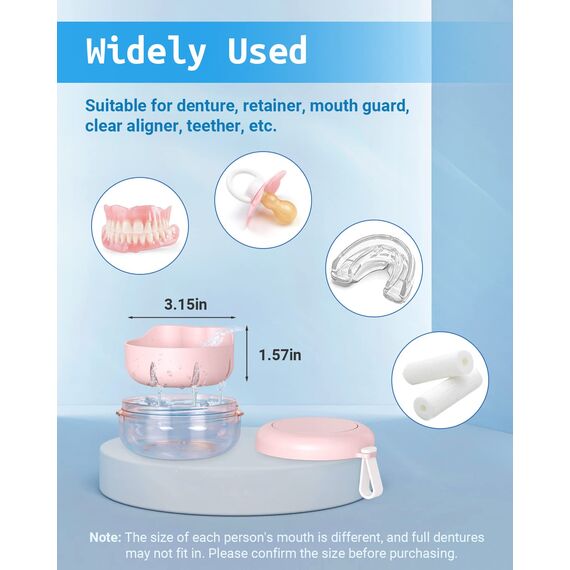 SEANCHEER | Gebissdose | Prothesendose | Zahnspangendose | Zahnprothesen Box | Zahnschiene Box mit Spülkorb, Prothesenzahnbürste und Spiegel für | Zahnersatz | Aufbissschiene | Knirscherschiene | Rosa