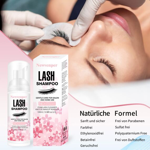 Wimpernshampoo Wimpernschaum Cleanser mit Reinigungsbürste Wimpernreiniger für Wimpernverlängerung Schaumwäsche Lash Shampoo für Zuhause und Salon Gebrauch 100ML