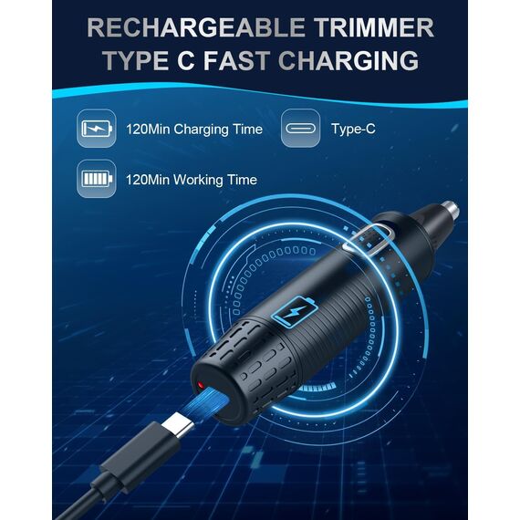 Nasenhaartrimmer, USB Wiederaufladbar Nasenhaarschneider 3 in 1 Set Ohrhaarschneider mit Doppelschneideklingen, Professioneller schmerzfreier Augenbrauen und esichtshaartrimmer für Männer und Frauen