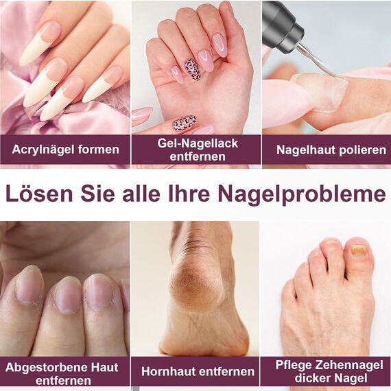 Nagelfräser für Gelnägel Kabellos, Auriox Elektrische Nagelfeile Fräser für Gelnägel, USB Wiederaufladbare, 25000u/min 3 Geschwindigkeitsstufen einstellbar, Maniküre Pediküre Set, Nail Drill