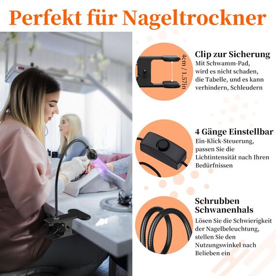 AISEELY UV Nagellampe, UV LED Lampe für Gelnägel Drehbar 3W USB Gel Nagellampe mit Klemme, Mini UV Lampe Nägel für Gel-Nagellack, UV-Aushärtung, Nageltrockner für Anfänger, 3,5V - 5V (Schwarz)