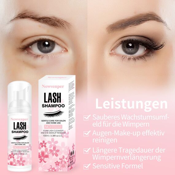 Wimpernshampoo Wimpernschaum Cleanser mit Reinigungsbürste Wimpernreiniger für Wimpernverlängerung Schaumwäsche Lash Shampoo für Zuhause und Salon Gebrauch 100ML